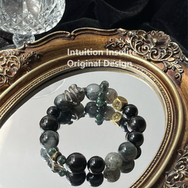 Harry Potter-Inspired Green Ghost Quartz, Hawk's Eye, and Silver Sheen Obsidian Crystal Designed Bracelet