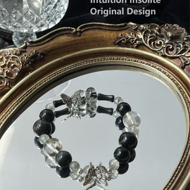 Obsidian White Crystal Black Mica Butterfly Crystal Design Bracelet