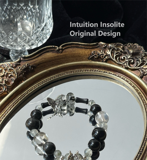 Obsidian White Crystal Black Mica Butterfly Crystal Design Bracelet