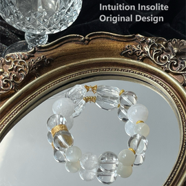 Gold White Rabbit Hair Phantom Quartz White Quartz Moonstone Crystal Design Bracelet