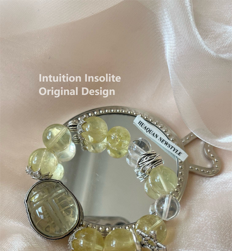 Lemon Quartz and White Quartz 15-16mm Crystal Designed Bracelet