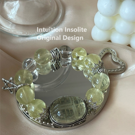 Lemon Quartz and White Quartz 15-16mm Crystal Designed Bracelet