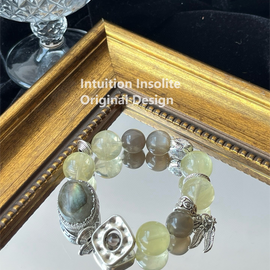 Large Moonstone, Lemon Quartz, White Quartz, and Black Moonstone Crystal Designed Bracelet