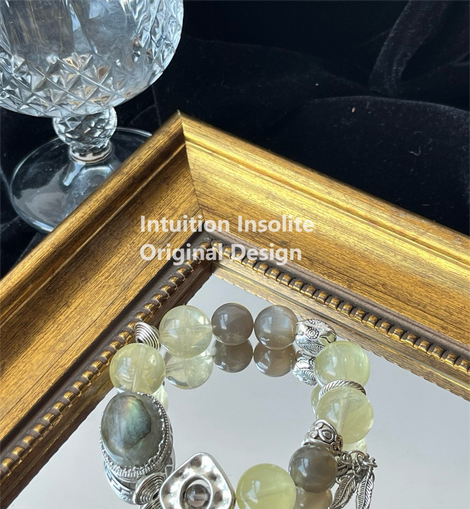Large Moonstone, Lemon Quartz, White Quartz, and Black Moonstone Crystal Designed Bracelet