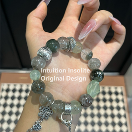 Green Ghost Quartz and Green Garnet (Tsavorite) Crystal Designed Bracelet