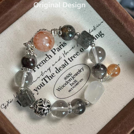 Phantom Quartz, Green Hair Quartz, White Quartz, and Resin Flower Crystal Designed Bracelet