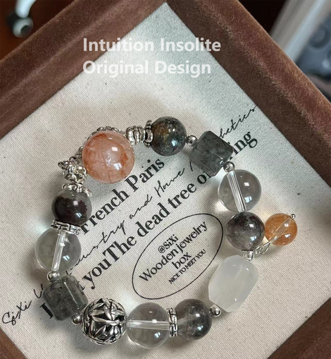 Phantom Quartz, Green Hair Quartz, White Quartz, and Resin Flower Crystal Designed Bracelet