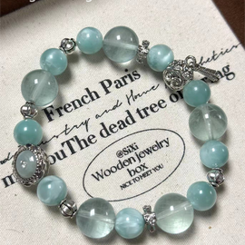 Green Fluorite, Green Ocean Jasper, and Jade Box Crystal Designed Bracelet