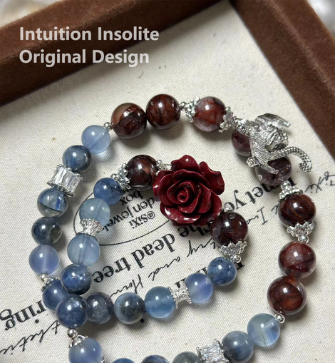 Cinnabar, Gel Flower, Blue Fluorite, and Lapis Lazuli Dragen Crystal Designed Bracelet