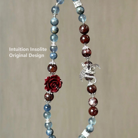 Cinnabar, Gel Flower, Blue Fluorite, and Lapis Lazuli Dragen Crystal Designed Bracelet