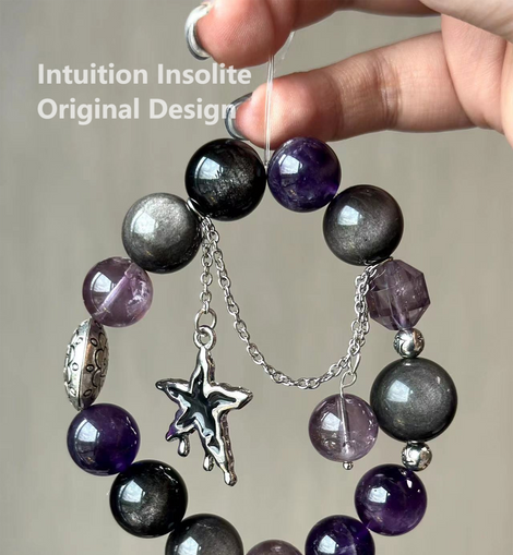 Amethyst Silver Obsidian Star Crystal Design Bracelet