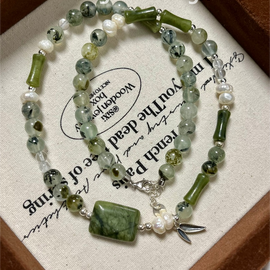 Green Garnet (Tsavorite), White Quartz, Pearl, and Sterling Silver Crystal Bracelet