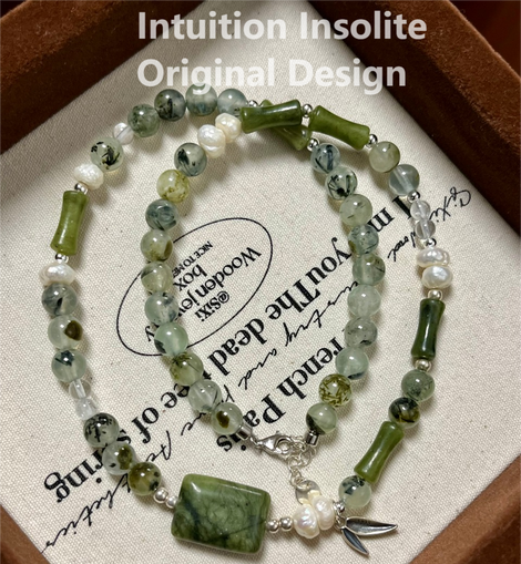 Green Garnet (Tsavorite), White Quartz, Pearl, and Sterling Silver Crystal Bracelet