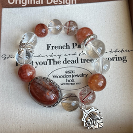 Oversized Gel Flower Cabochon, White Crystal, Gel Flower, and Red Hair Crystal Bracelet