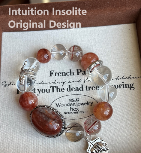 Oversized Gel Flower Cabochon, White Crystal, Gel Flower, and Red Hair Crystal Bracelet