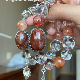 Oversized Gel Flower Cabochon, White Crystal, Gel Flower, and Red Hair Crystal Bracelet