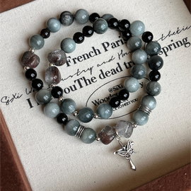 Hawk's Eye Obsidian Four Seasons Phantom Sterling Silver Crystal Design Bracelet