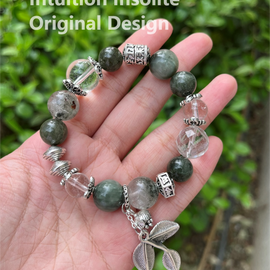 Green Ghost Quartz, Green Hair Quartz, and White Quartz Leaf Design Bracelet