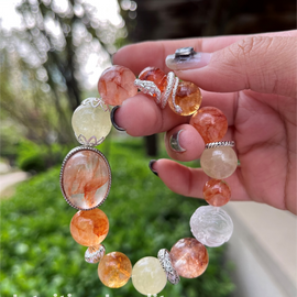 Gel Flower, Lemon Quartz, and White Crystal Dragon Pearl Crystal Designed Bracelet