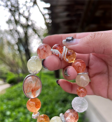 Gel Flower, Lemon Quartz, and White Crystal Dragon Pearl Crystal Designed Bracelet