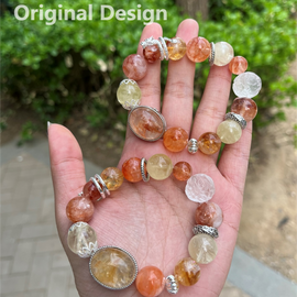 Gel Flower, Lemon Quartz, and White Crystal Dragon Pearl Crystal Designed Bracelet