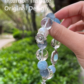 Aquamarine, Blue Fluorite, White Crystal, and Shell Pearl Designed Bracelet