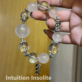 Rose Quartz White Quartz 18mm-20mm Focal Bead Leaf Crystal Design Bracelet
