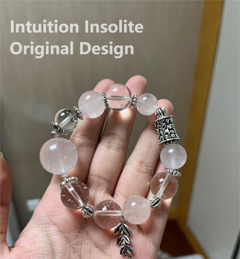 Rose Quartz White Quartz 18mm-20mm Focal Bead Leaf Crystal Design Bracelet