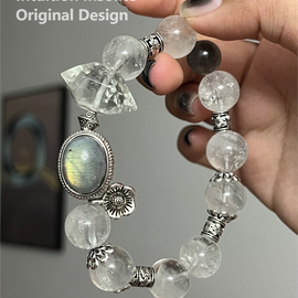Labradorite Cabochon Green Agate Crystal Design Bracelet