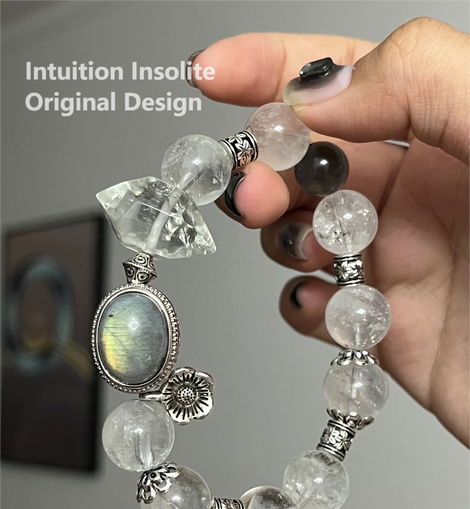 Labradorite Cabochon Green Agate Crystal Design Bracelet