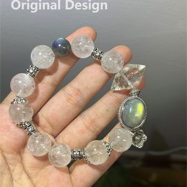 Labradorite Cabochon Green Agate Crystal Design Bracelet