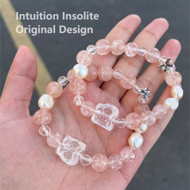 Pink Agate Baroque Pearl White Quartz Sterling Silver Crystal Design Bracelet