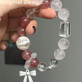 Strawberry Quartz Snowflake Phantom Rose Quartz White Quartz Design Bracelet