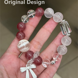 Strawberry Quartz Snowflake Phantom Rose Quartz White Quartz Design Bracelet