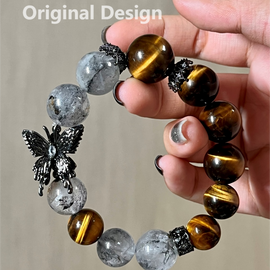Yellow Tiger's Eye and 16mm Flashing Spirit Crystal Designed Bracelet