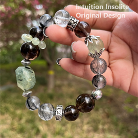 Smoky Quartz, Black Hair Quartz, and Vesuvianite Crystal Designed Bracelet