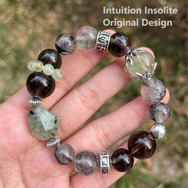 Smoky Quartz, Black Hair Quartz, and Vesuvianite Crystal Designed Bracelet