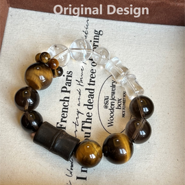 Yellow Tiger's Eye (16mm), Smoky Quartz, White Quartz, and Agarwood Crystal Designed Bracelet