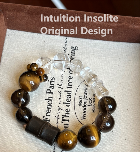 Yellow Tiger's Eye (16mm), Smoky Quartz, White Quartz, and Agarwood Crystal Designed Bracelet