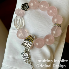 16mm Rose Quartz White Quartz Floral Crystal Design Bracelet