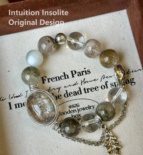 14mm Super Large Phantom Quartz Cabochon Crystal Designed Bracelet