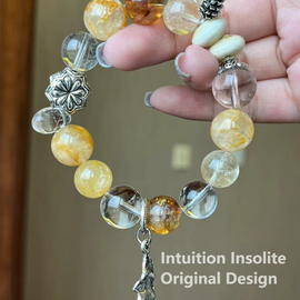 Yellow Flower Agate, Yellow Azeztulite, and Clear Quartz Crystal Designed Bracelet