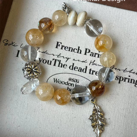 Yellow Flower Agate, Yellow Azeztulite, and Clear Quartz Crystal Designed Bracelet