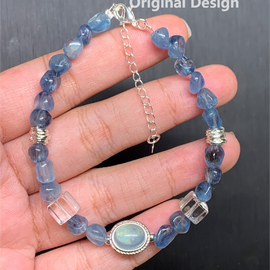 Aquamarine, Clear Quartz, and Faceted Morganite Crystal Designed Bracelet