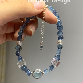 Aquamarine, Clear Quartz, and Faceted Morganite Crystal Designed Bracelet
