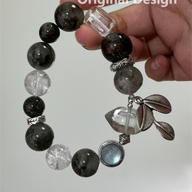 Green Ghost Quartz (13-15mm), Cabochon Aquamarine, White Quartz, Green Aventurine, and White Aventurine Crystal Bracelet