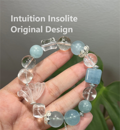 Aquamarine, Clear Quartz, and Shell Design Bracelet