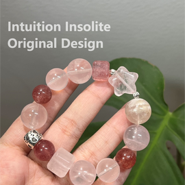 Rose Quartz Strawberry Quartz Snowflake Phantom Star Crystal Design Bracelet