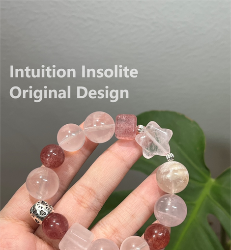 Rose Quartz Strawberry Quartz Snowflake Phantom Star Crystal Design Bracelet