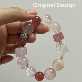 Rose Quartz Strawberry Quartz Snowflake Phantom Star Crystal Design Bracelet